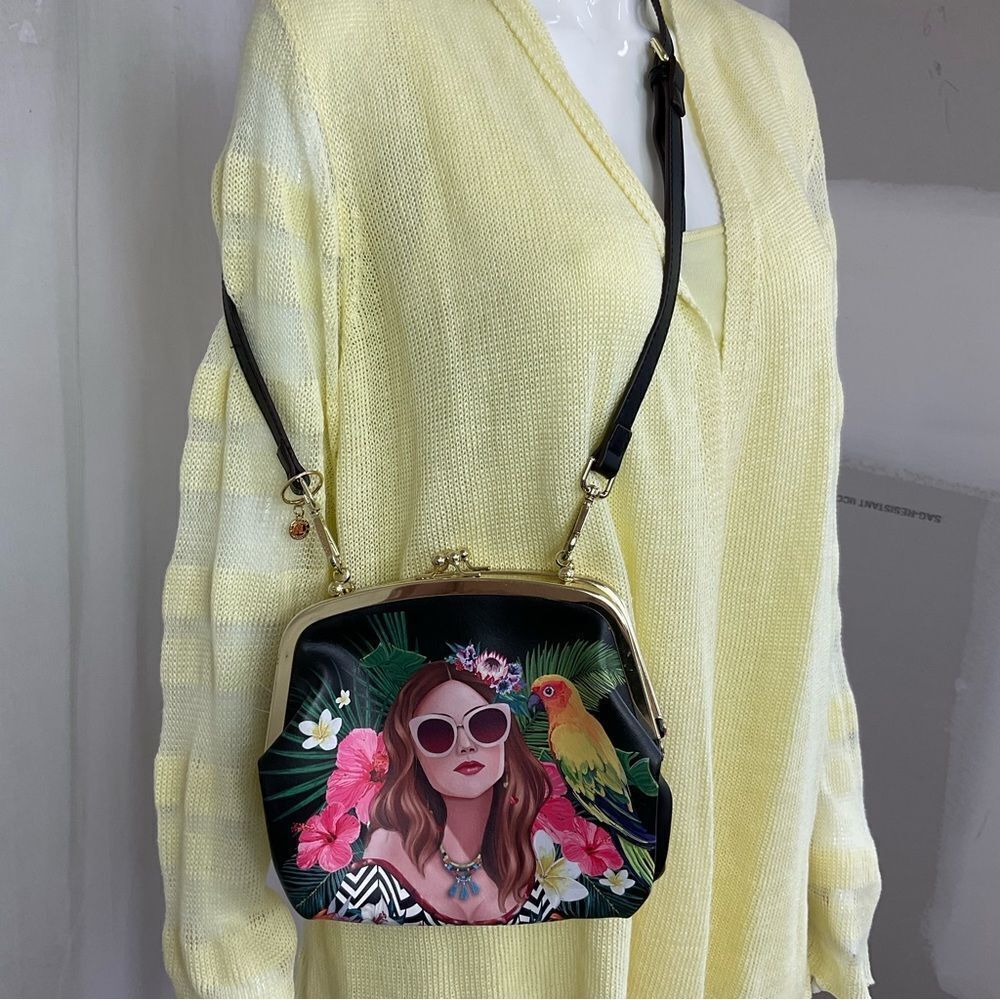 NEW Nicole Lee Woman In Jungle Graphic Shoulder Crossbody Purse Clutch Black
